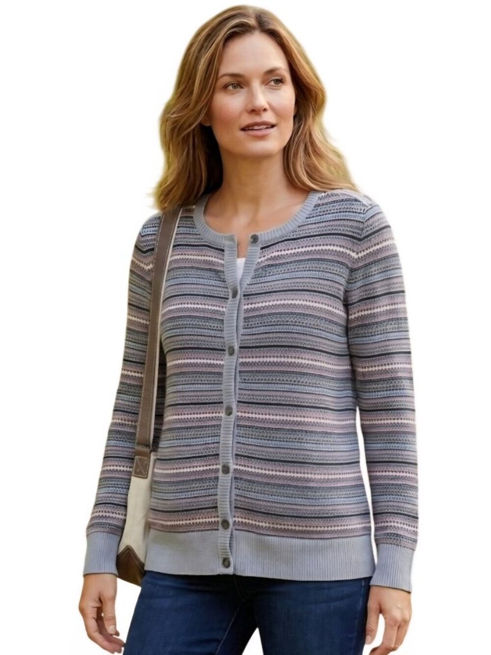 L.L. Bean Cotton Cashmere Fairisle Cardigan Sweater Size XL
